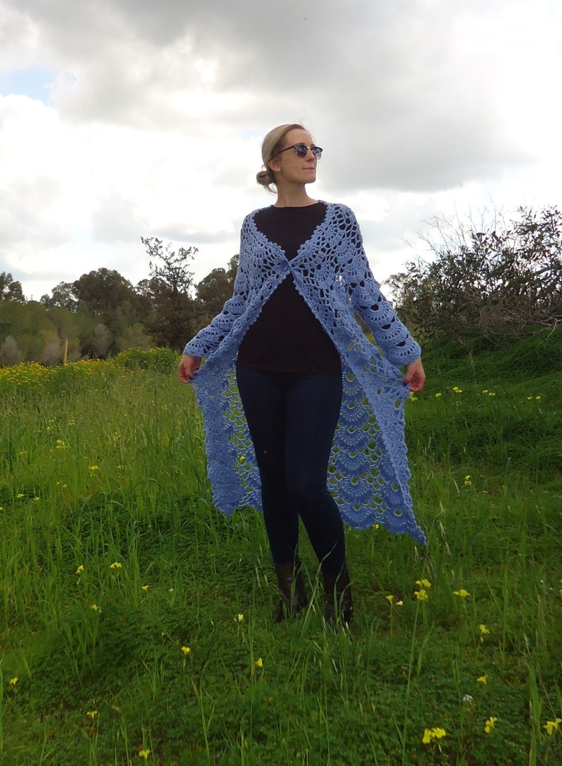Handmade knit coat Sweater Knit long jacket Women Coat Women wool cardigan Wool knit jacket Hand knit outerwear Long Blue Cardigan
