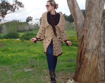 Knit women Coat, Lace Knit cardigan, Women Cardigan, Brown Coat Cardigan, Knit coffee Cardigan, Sweater, Wool Cardigan, Women wool cardigan