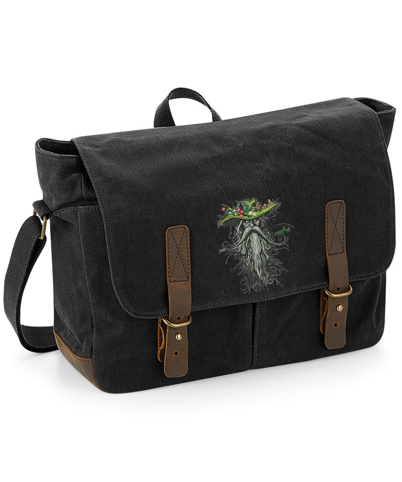 Heritage Waxed Canvas Laptop Bag Embroidered With a /'Root Man/' design available in Black or Olive Green
