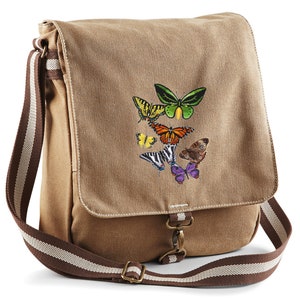 Butterfly Kaleidoscope Embroidered Canvas Field Bag