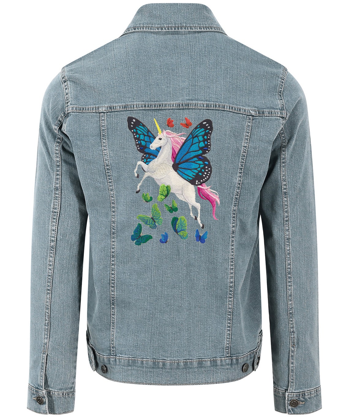 Embroidered Denim Jacket with a stunning 'Butterflies Take Etsy