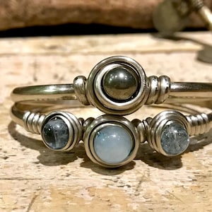 TRIADA Armband, Wahl Sie 3 Naturstein Perlen, Deutsch Silber Manschette, Göttin Armband, Boho-Stil, Stammes- Schmuck!!