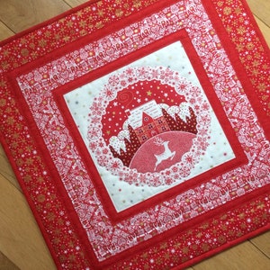 Quilted Christmas Table Topper 21.25”, Scandi Table Topper, Reindeer wall hanging.