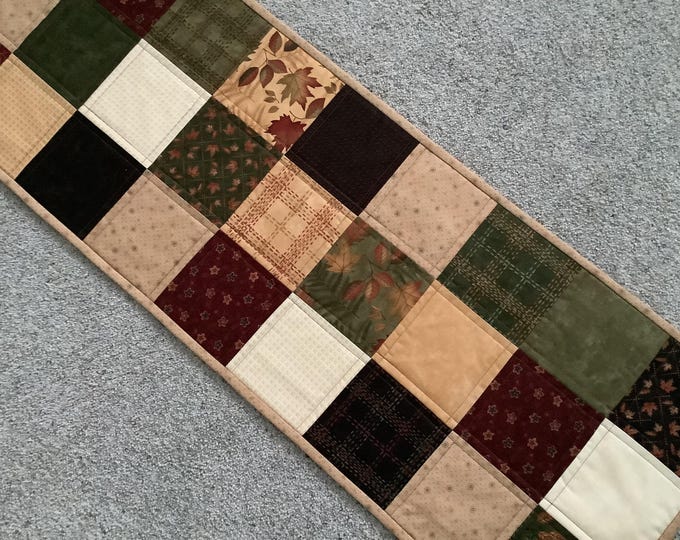 Autumnal quilted table runner. Table Topper. Fall Table Runner.