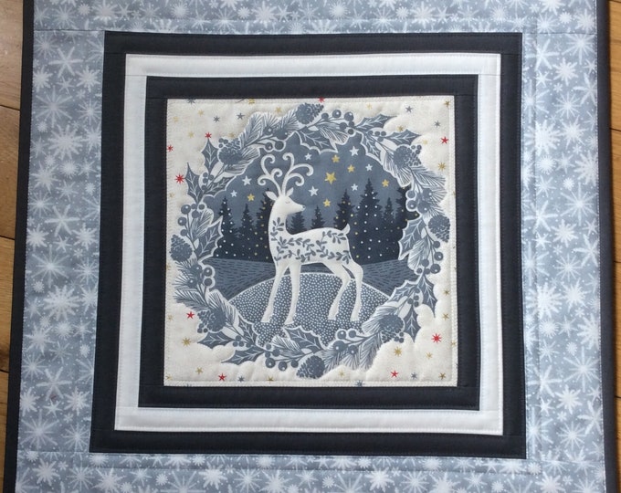 Quilted Table Topper. 20”Scandi Christmas Table Topper. Holiday Table Topper. Reindeer Wall hanging.