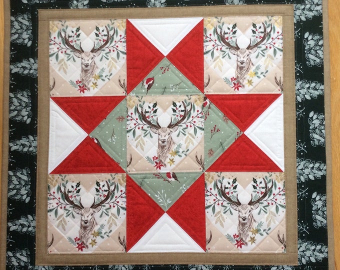 Quilted Table Topper. Stag Table Topper. Holiday Table Topper. Star of Hope Table Topper.