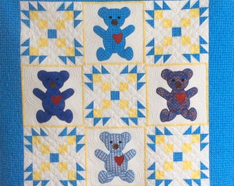 Handmade baby quilt. Ted and friends.