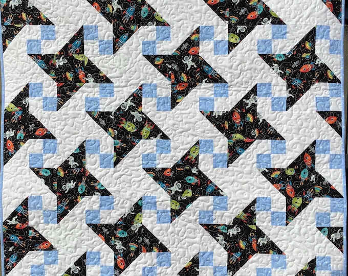 Handmade Astronaut Baby Quilt. Stars baby quilt. Tummy time baby quilt.