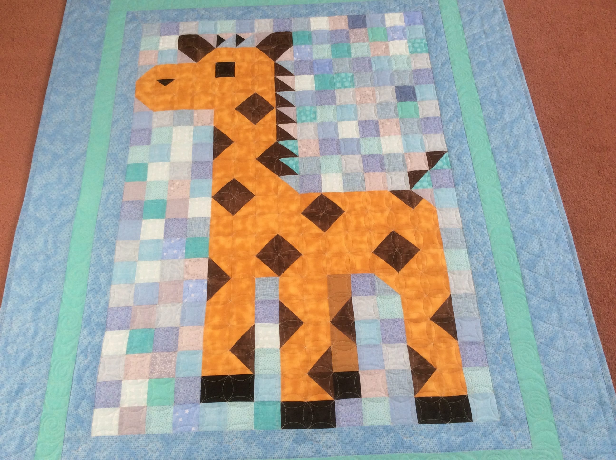 Handmade Giraffe baby quilt. Cot quilt. Play mat. Baby shower. Tummy time