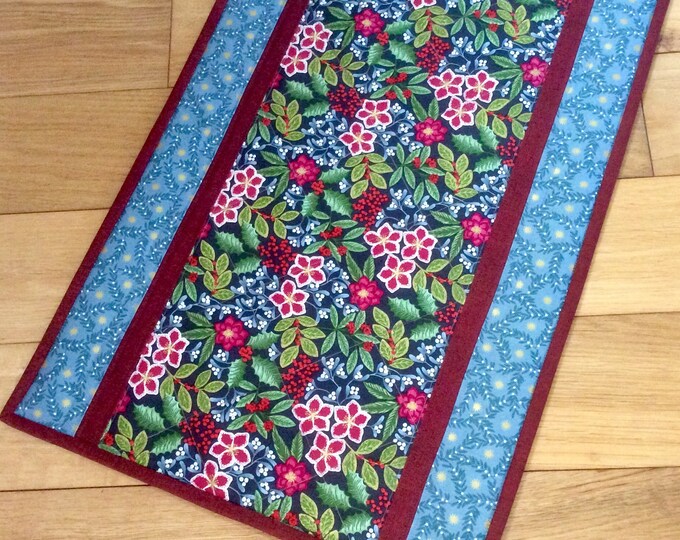 Christmas quilted Table Runner. Holiday table topper. Festive time Table Runner.