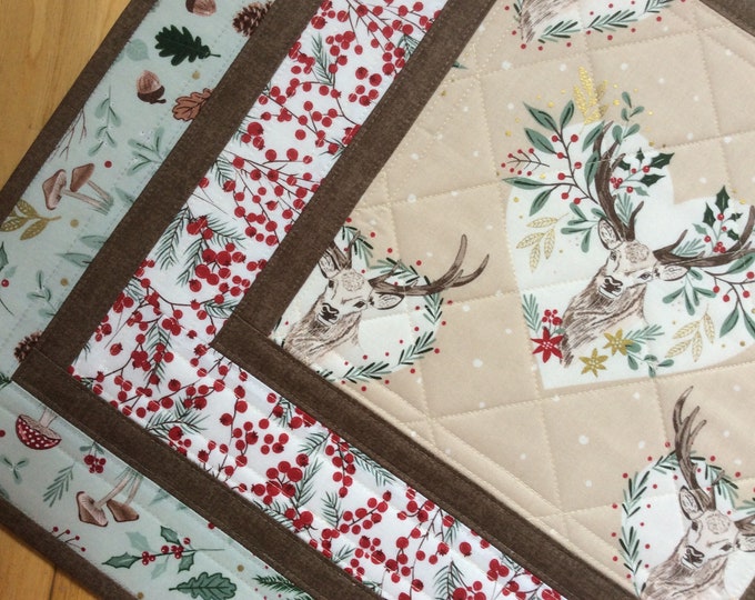 Christmas Stag Table Topper. 20.75 “x 20.75” Candle Mat. Stag Table Topper.