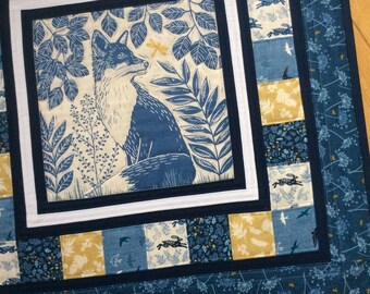 Quilted Fox Table Topper. Countryside Table Topper. Handmade Table Topper.