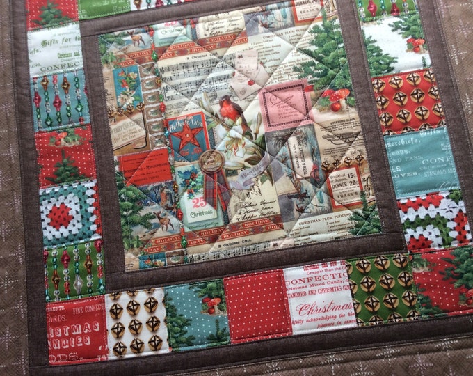 Quilted Table Topper. Christmas Table Topper. Quilted Candle Mat.