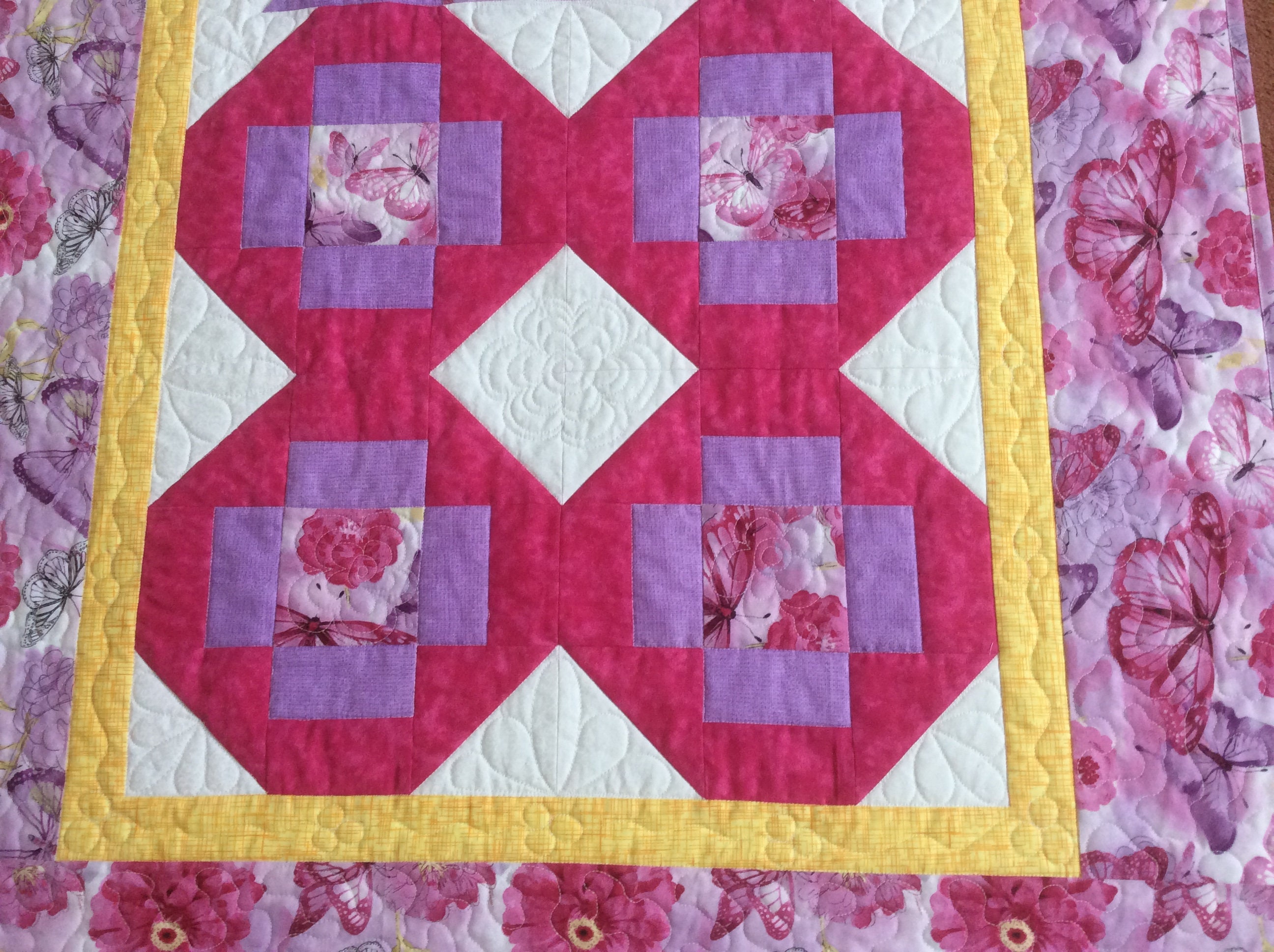 Handmade Lap Quilt with Pockets pink butterfly quilt. Wheelchair quilt. Nursing home quilt