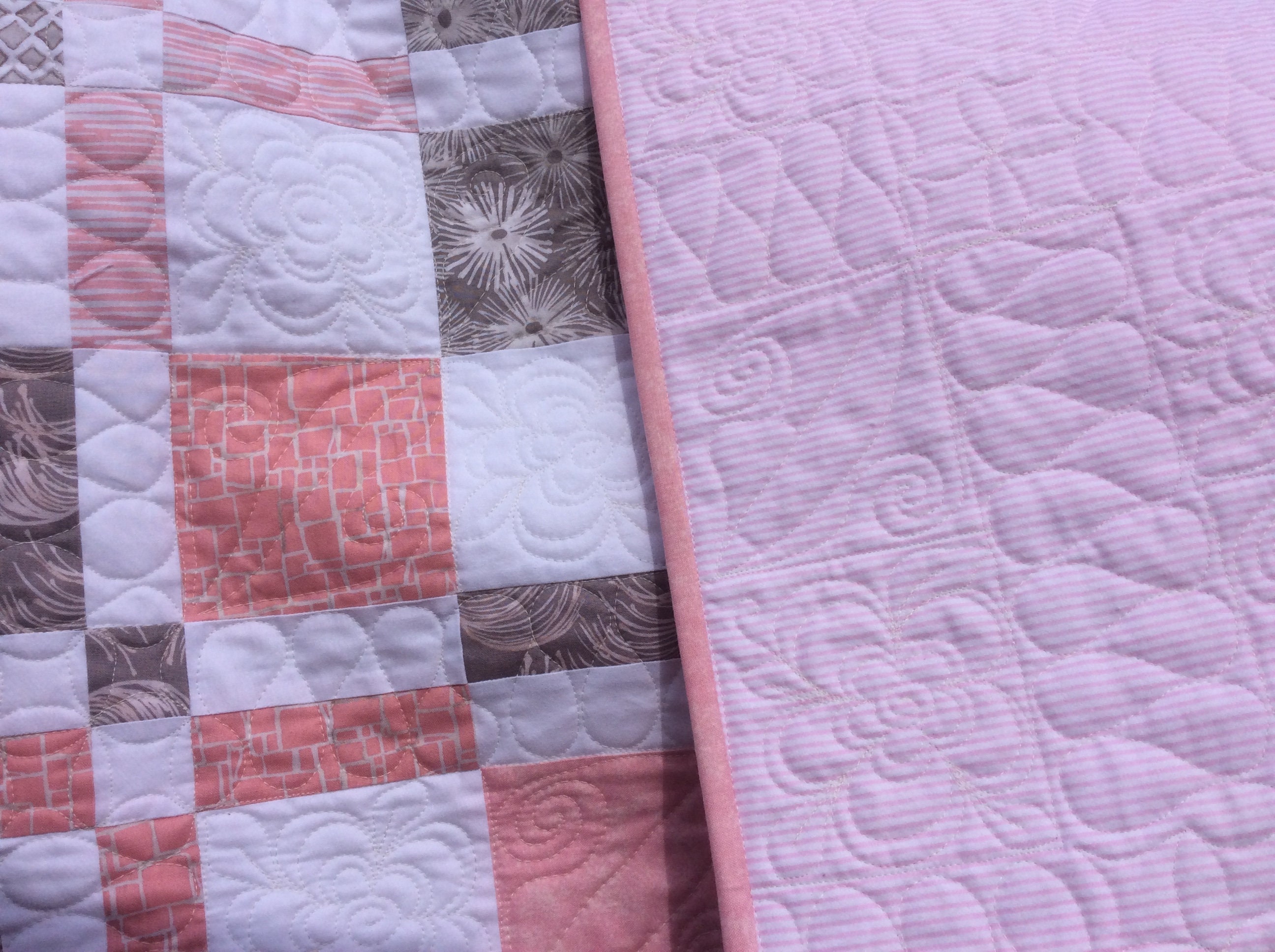 Disappearing four patch baby quilt. Handmade. Baby quilt for sale.