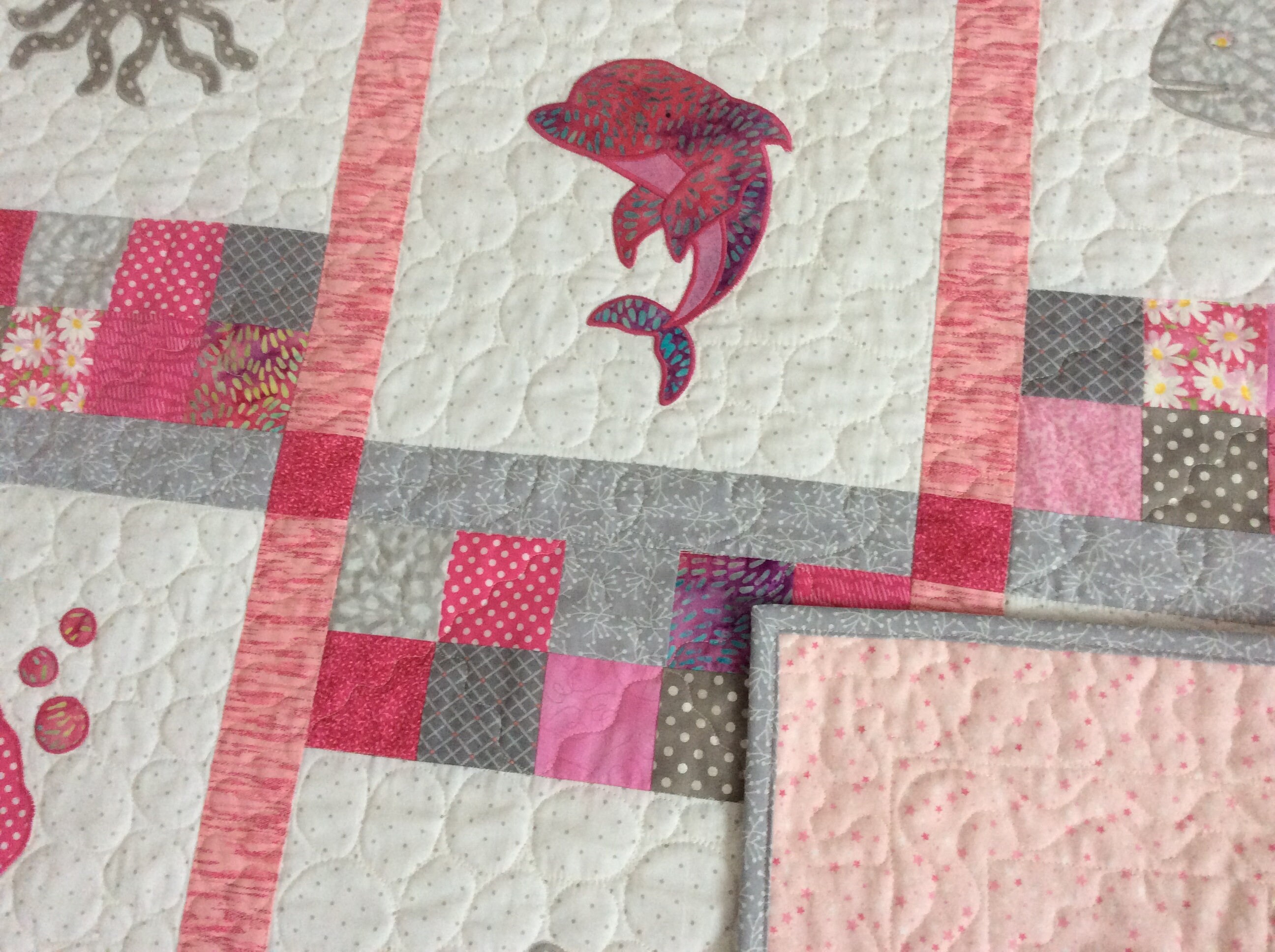 Handmade baby quilt. Sea creatures baby quilt.