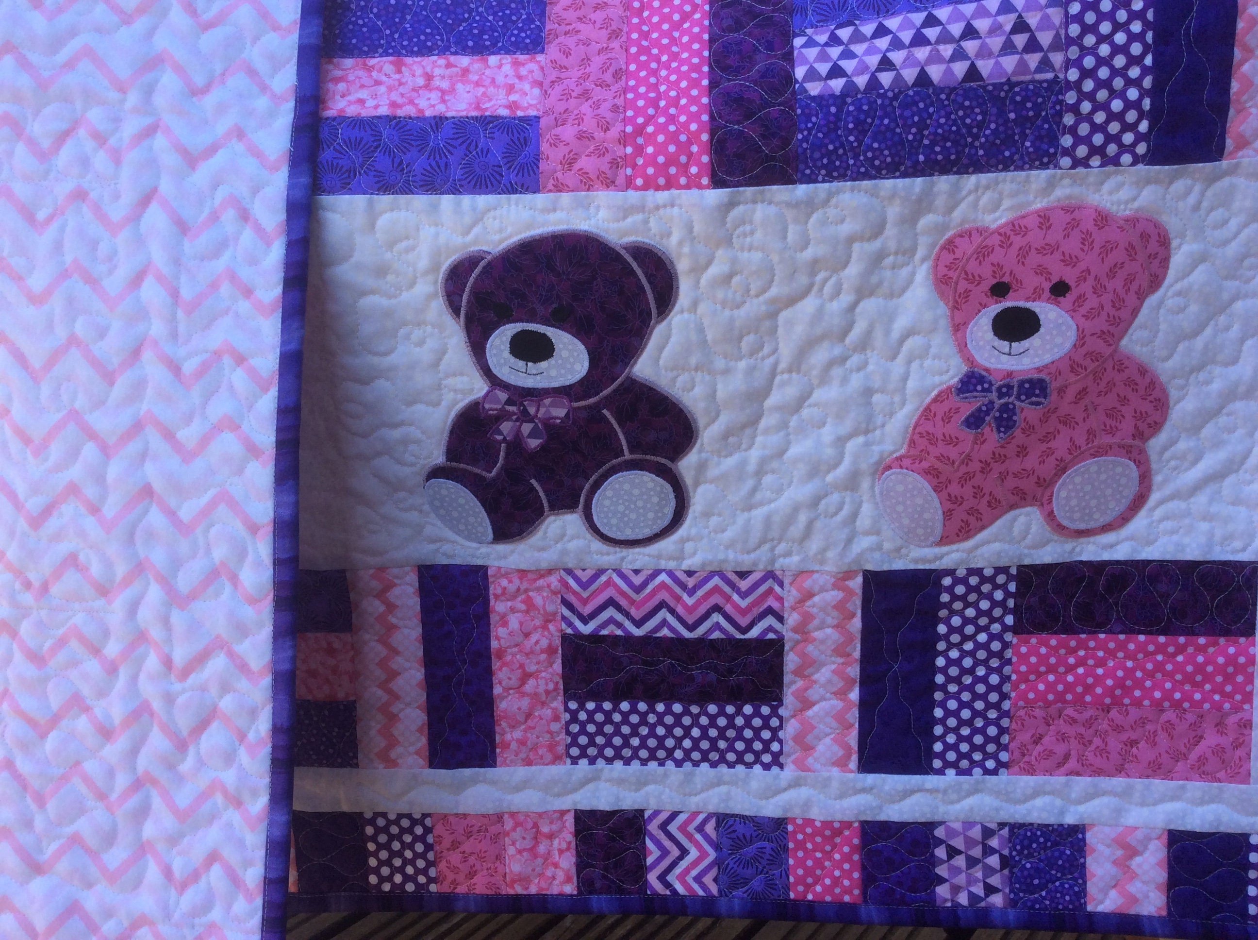 Handmade “Cute Bears” baby quilt.