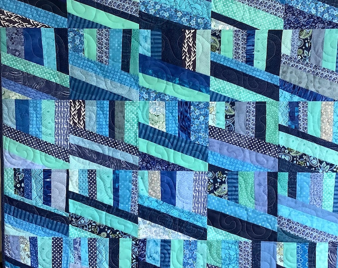 Handmade Baby Quilt. Shades of blue baby quilt. Play Mat. Tummy time.