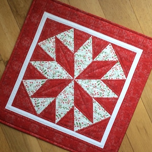 Quilted Table Topper. 21” Christmas Table Topper. Star table topper.
