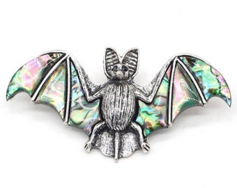 Abalone Shell Bat brooch. Gothic charm. Can be used as pendant. NEW