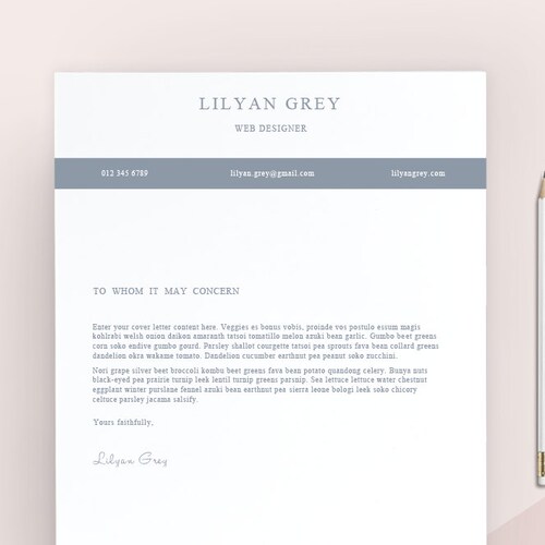 Professional Cover Letter Template Cover Letter Letterhead Etsy