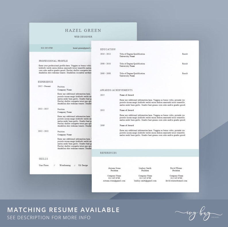Modern Cover Letter Template Cover Letter Letterhead Word Etsy