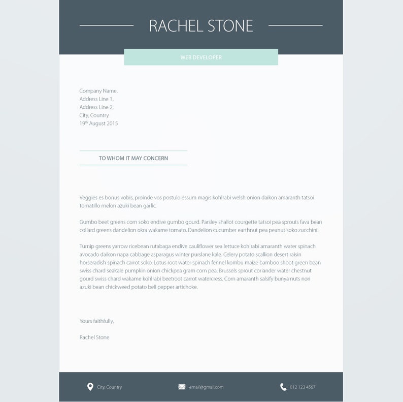 Professional Cover Letter Template Cover Letter Letterhead Etsy Canada