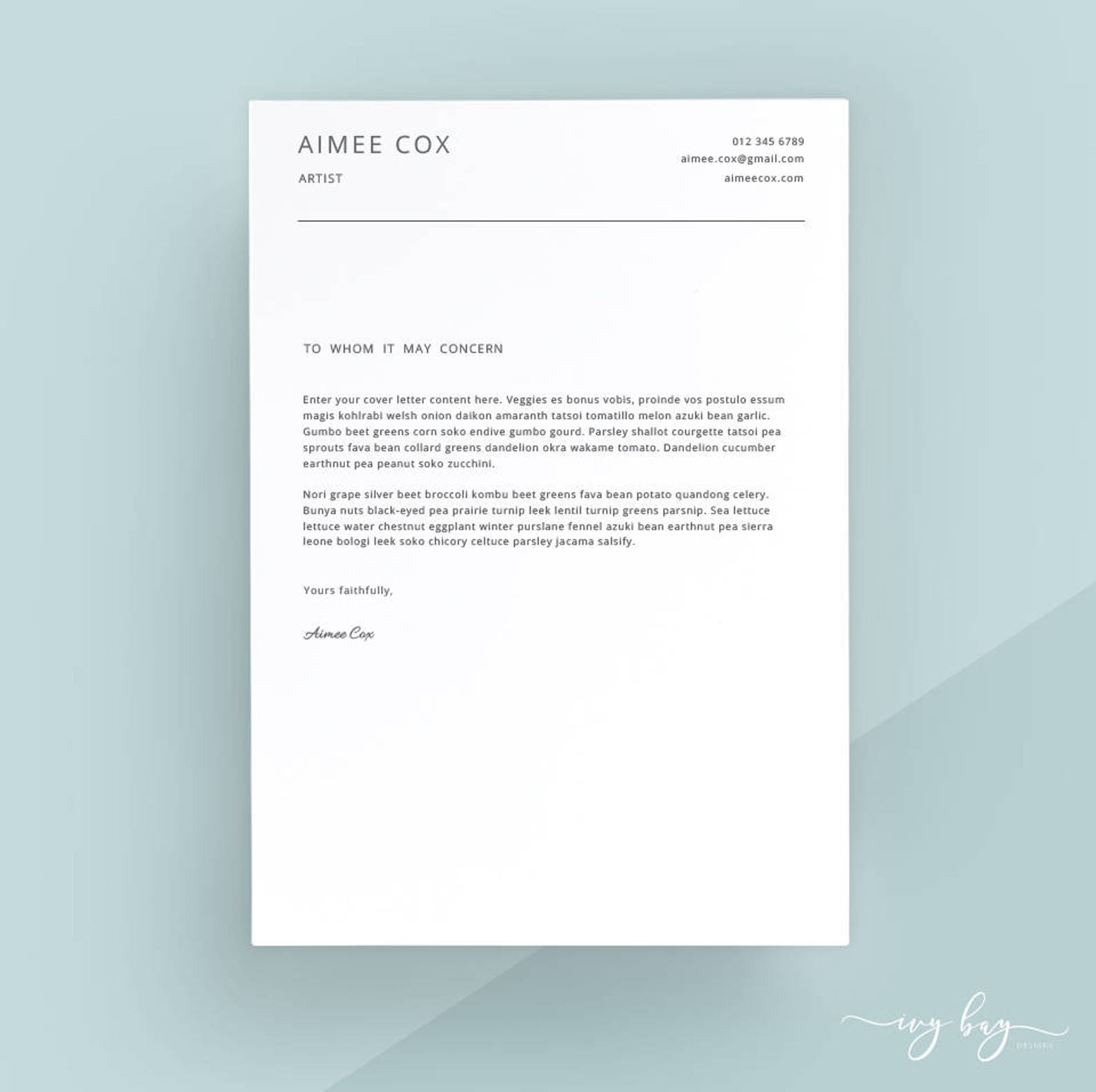 Simple Cover Letter Template, Cover Letter, Letterhead, Word Template