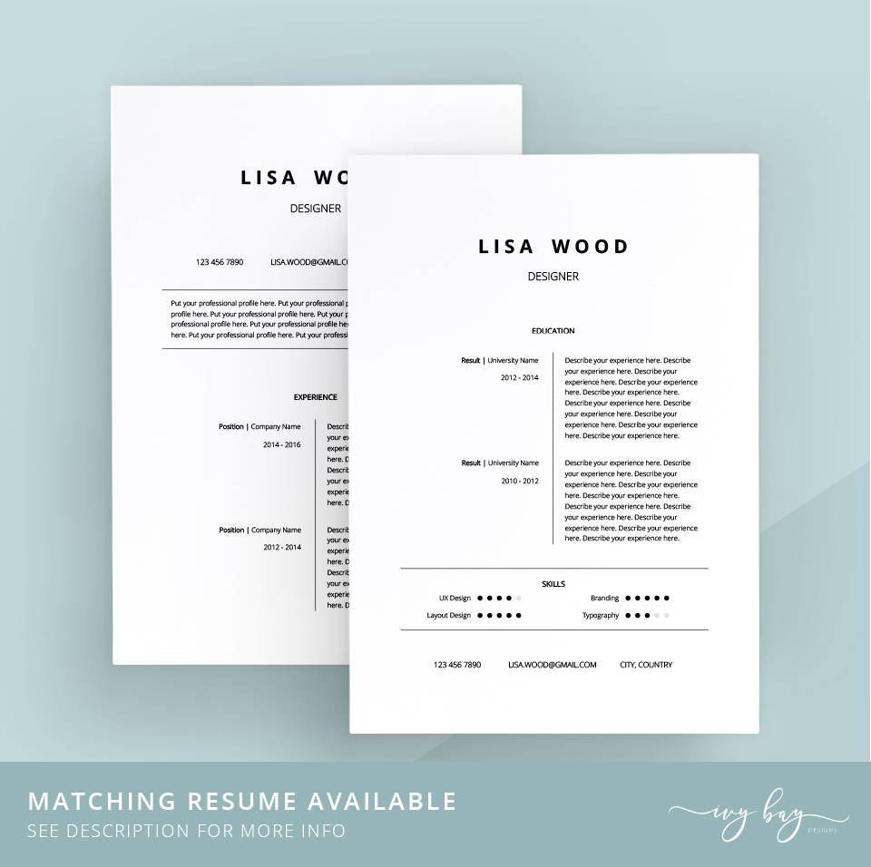 Clean Cover Letter Template Cover Letter Letterhead Word Etsy