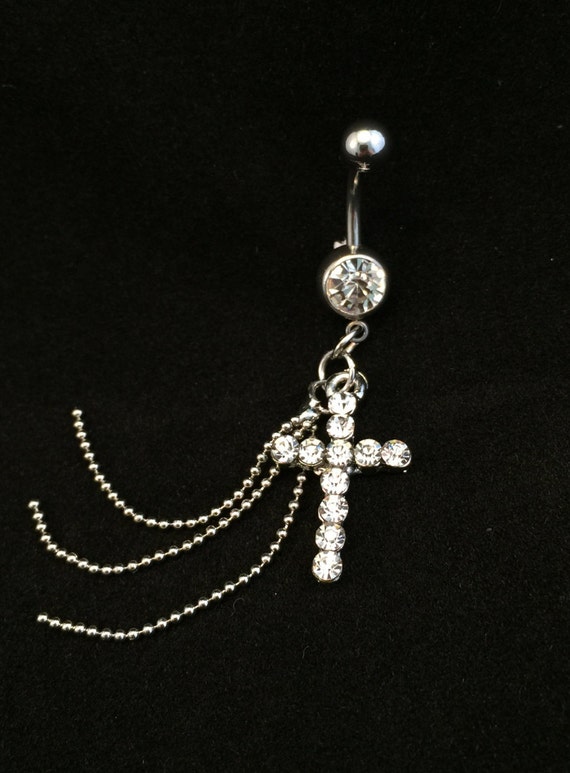 Items similar to Cross Belly Button Ring, Cross Navel Ring, Cross Belly