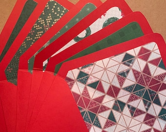Handmade Red Christmas Envelopes: Lined Cardstock, Self Adhesive, Set of 6