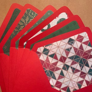 Handmade Red Paper Holiday Envelopes, Christmas Envelopes, Lined Cardstock, Self Adhesive, Assorted Set of 6