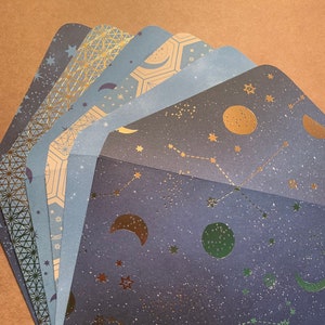 Handmade Starry Envelopes, Blue Envelopes, Patterned Cardstock, Self Adhesive, Assorted Set of 6