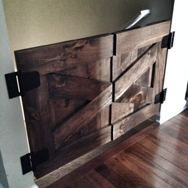 Custom Made Saloon Style Rustic Barn Door Baby Gate - Walnut