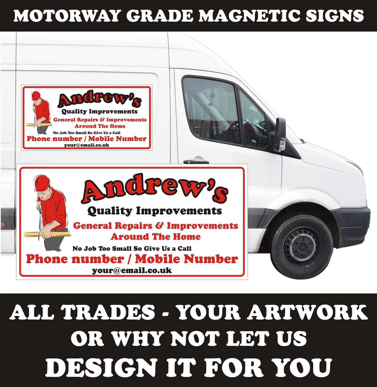 Signs X 2 Custom Personalised Van Car Vehicle HD Print Free