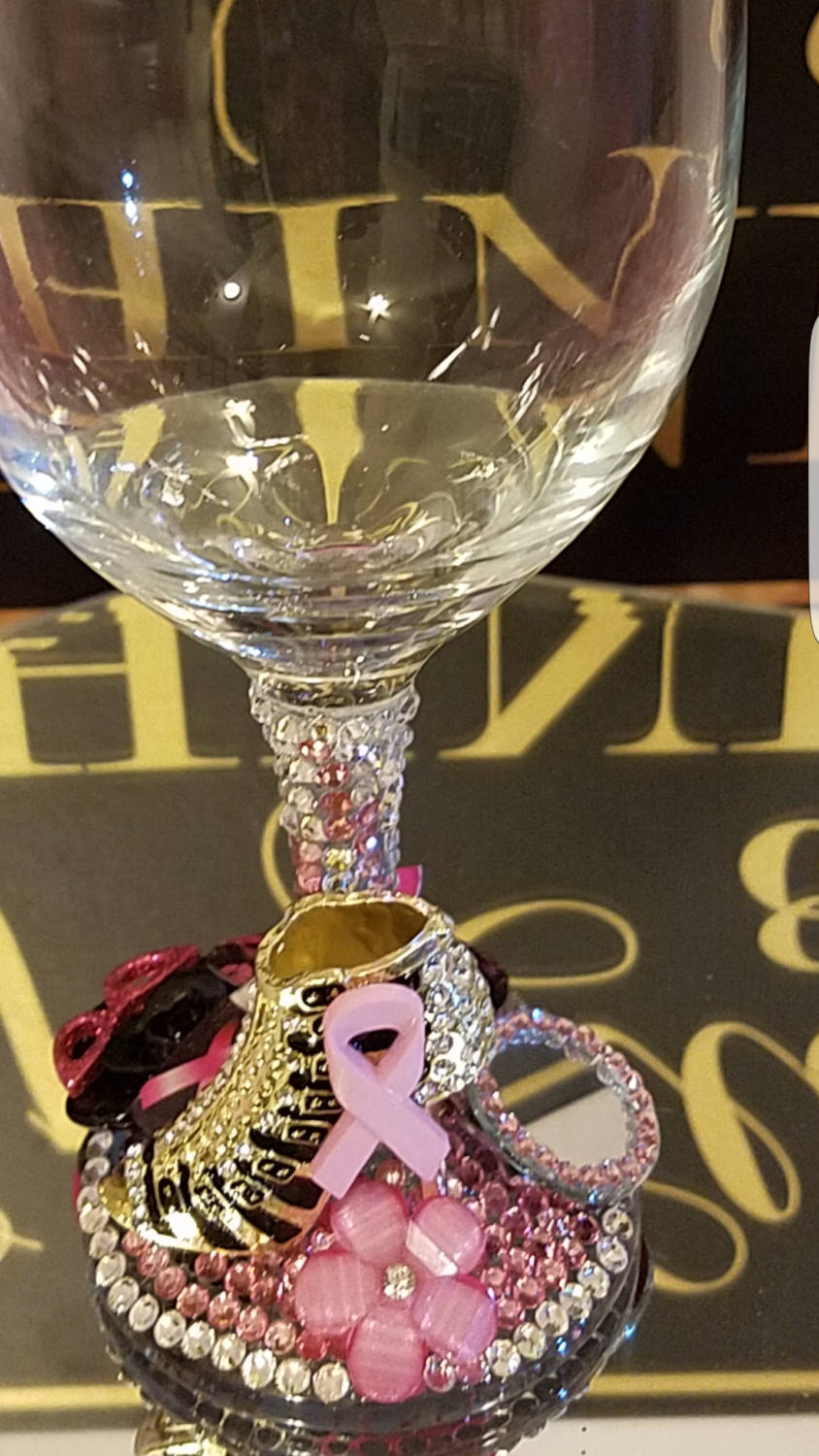 Breast Cancer Bling Embellished Wine Glass Etsy