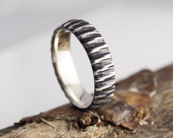 Statement Ring, Solid Band Ring, Sun Rays Band Ring, Sterling Silver Ring, Oxidized 925 Silver Ring