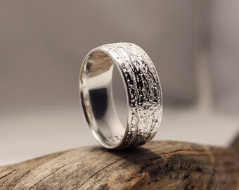 Statement Ring, Solid Wide Band Ring,Bark Wide Band Ring, Sterling Silver Ring, 925 Silver Ring
