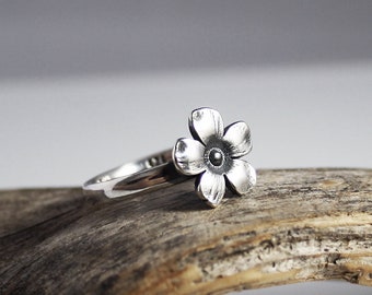 Flower Ring Sterling Silver 925 Floral Ring Oxidized Sterling Silver Ring