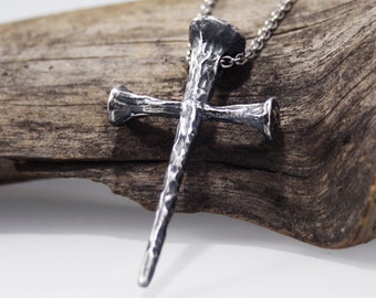 Nail Cross Solid Sterling Silver 925, Cross Jewelry, 3 Nails Cross Necklace,  Sterling silver cross