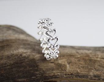 Sterling Silver Band Ring, Filigree Heart Silver Ring, Dainty Silver Ring