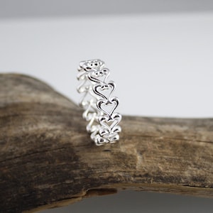 Sterling Silver Band Ring, Filigree Heart Silver Ring, Dainty Silver Ring