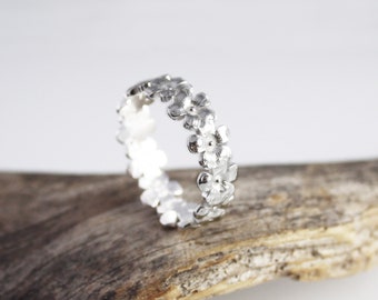 Floral Dainty Band Ring Sterling Silver 925 Flower Ring