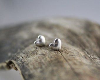 HEART , silver stud earrings, sterling silver