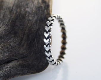 Narrow Heart Ring Sterling Silver 925 Stacking Band Oxidised