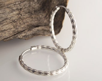 Patterned hoop earrings, Sterling silver 925
