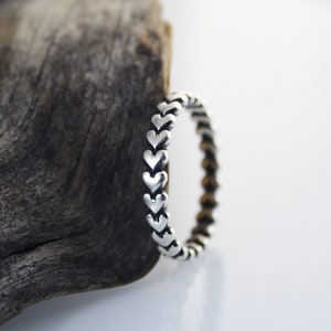 Narrow Heart Ring Sterling Silver 925 Stacking Band Oxidised