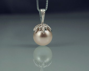 SNOWBALL - Snowflake pendant, Sterling silver 925, natural freshwater pearl