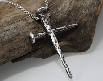Nail Cross Solid Sterling Silver 925, Cross Jewelry, 2 Nails Cross Necklace,  Sterling silver cross