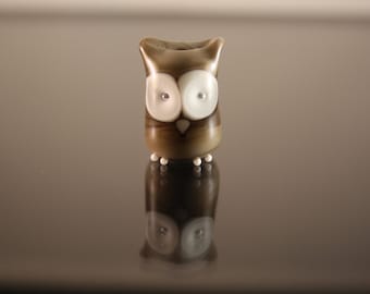 pendant, lampwork glass bead owl